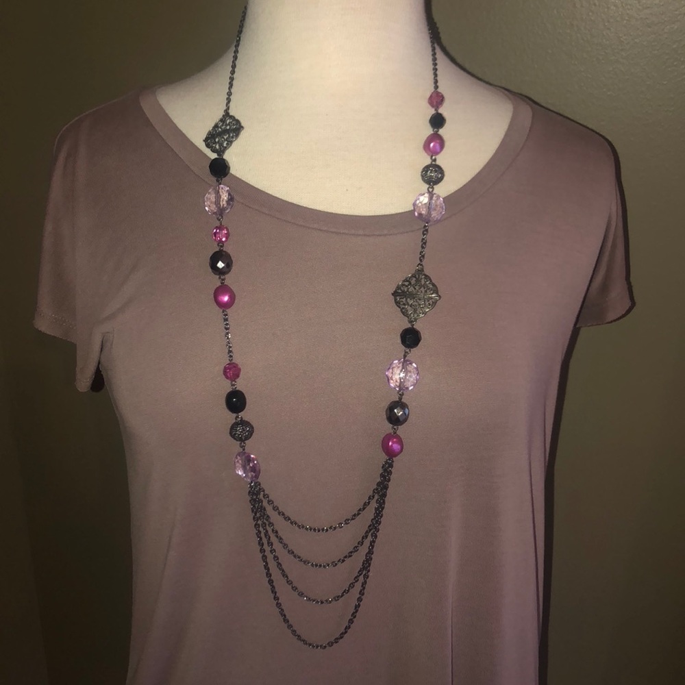Antique silver and pink bead necklace